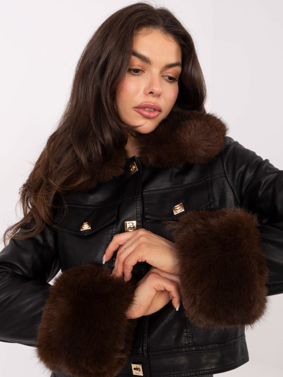 Kratka črna jakna iz umetnega usnja s podlogo