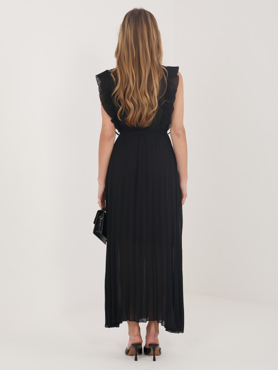 Črna razširjena midi obleka s pasom
