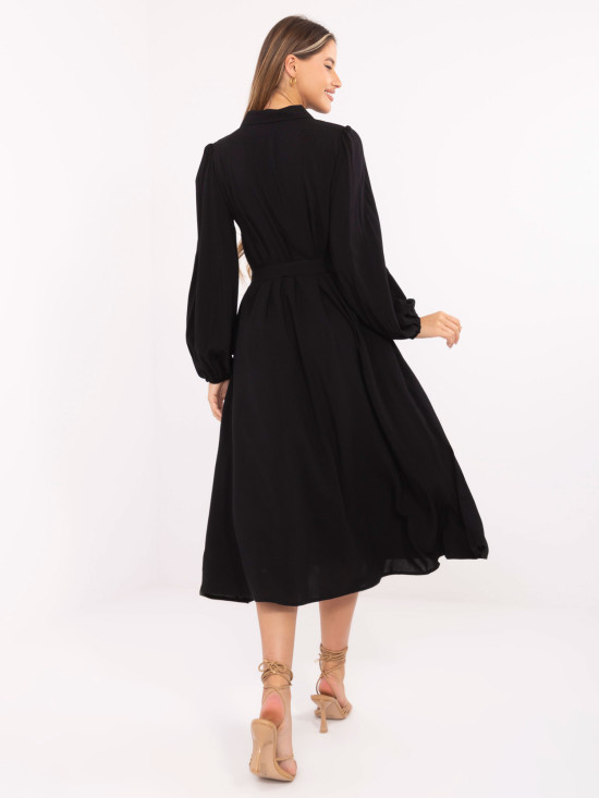 Elegantna črna midi obleka z dolgimi rokavi