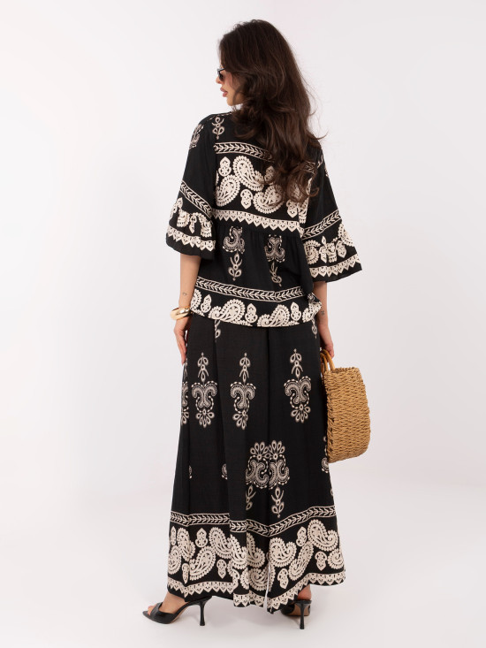 Ženski komplet s potiskom in zavezovanjem, črn