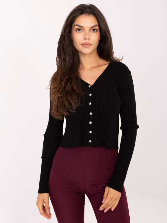 Eleganten črn pulover z V-izrezom