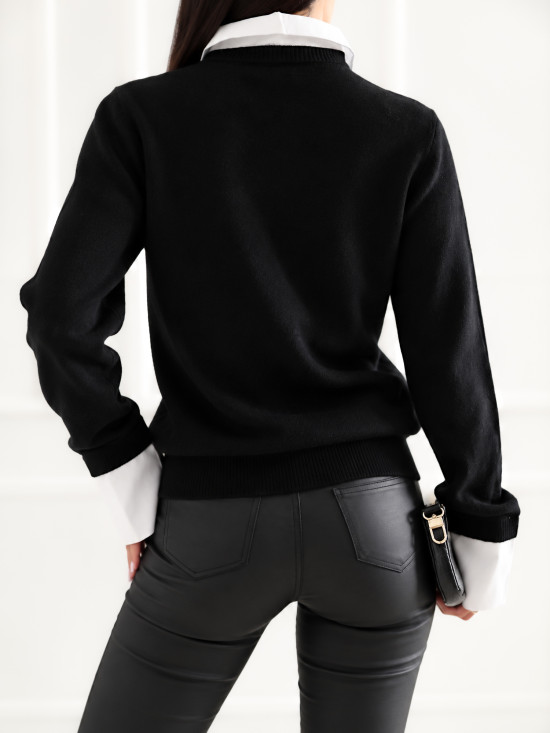 Eleganten črn polo pulover