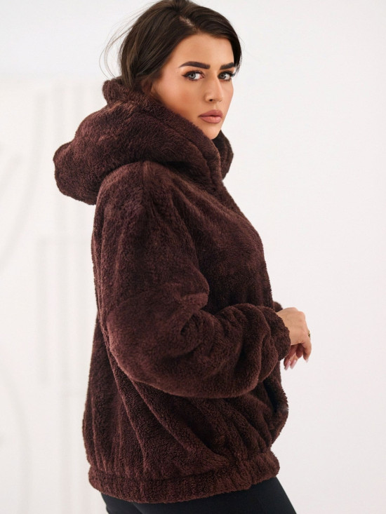 Ženska rjava jopica s kapuco in žepom