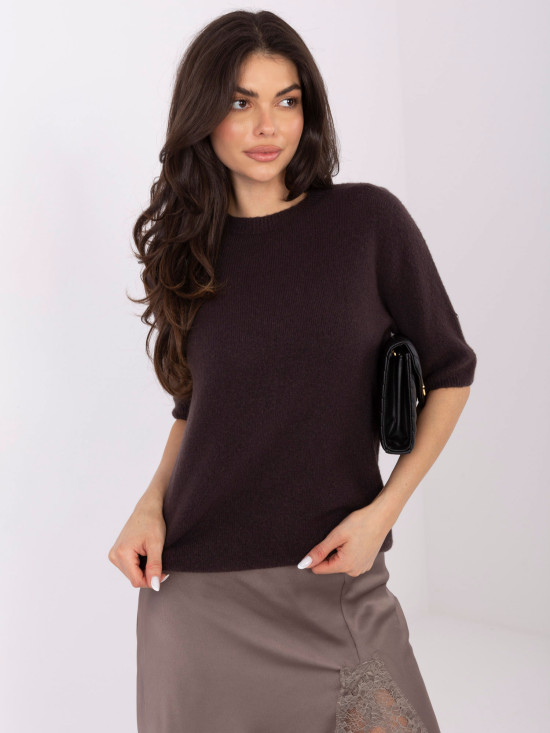 Kratek rjav pulover iz baby alpake