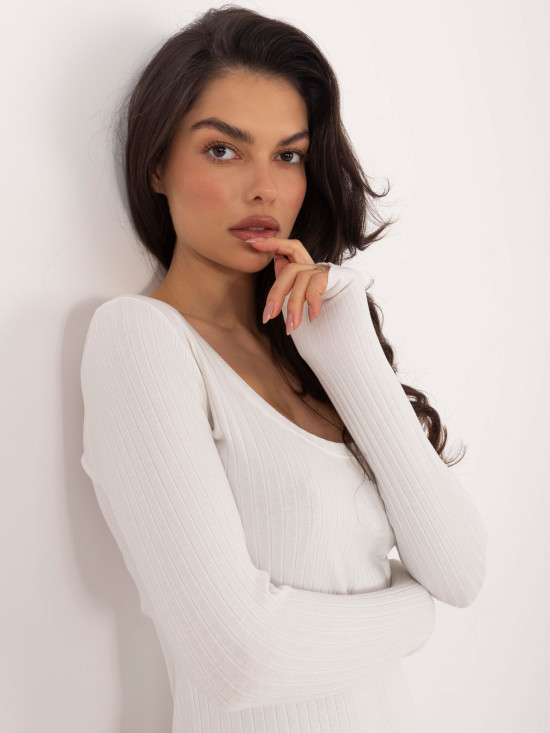 Rebrasto bombažno body z dolgimi rokavi v barvi ecru