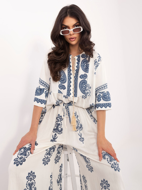 Ženski komplet z vzorcem in zavezovanjem ecru