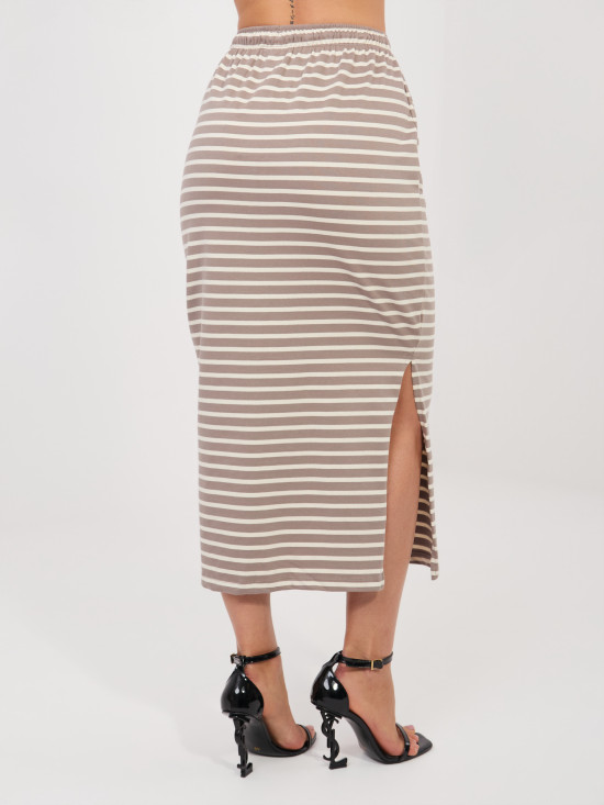 Bež midi krilo s črtami in žepi