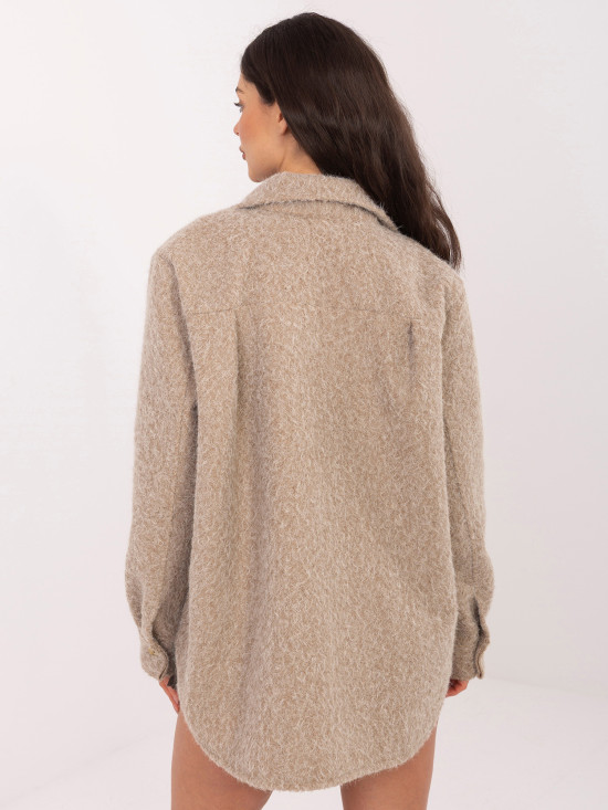 Bež jakna za prehodno obdobje z ovratnikom in žepi