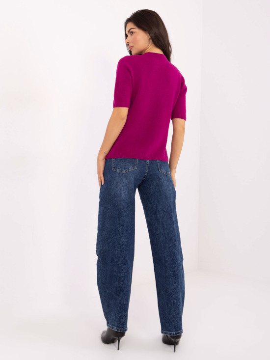 Fuksija pleten pulover s kratkimi rokavi