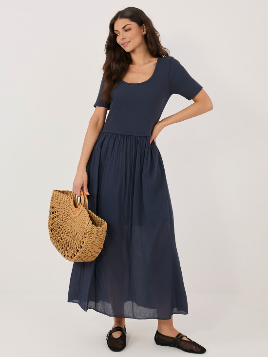 Razširjena midi obleka s podlogo, modra