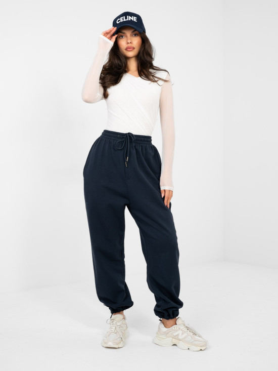 Ženske temno modre jogger trenirke z visokim pasom