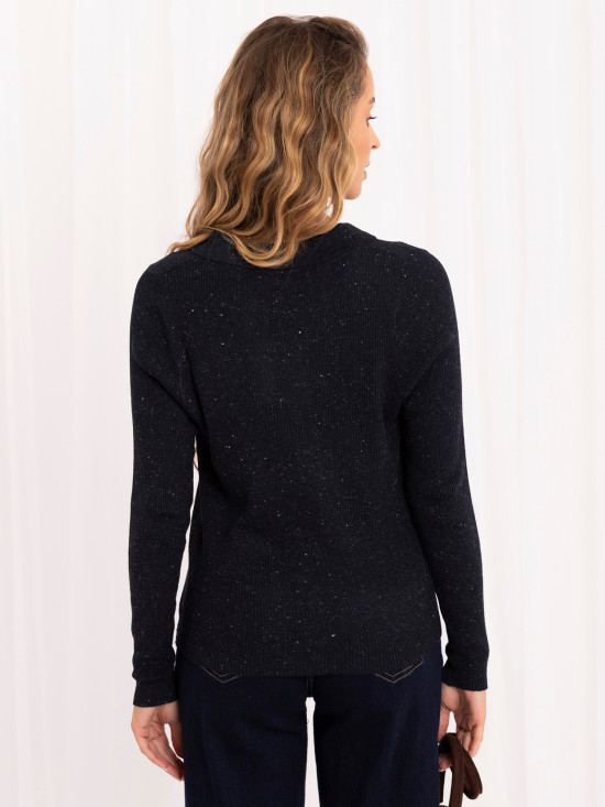 Eleganten temno moder polo pulover z ovratnikom