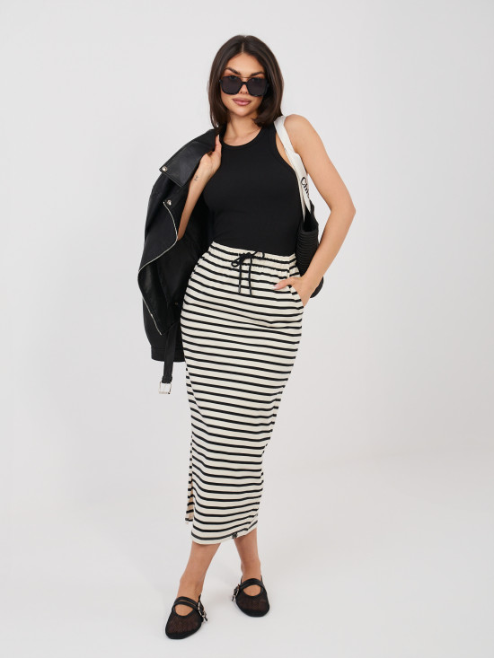 Bež midi krilo s črtami in žepi