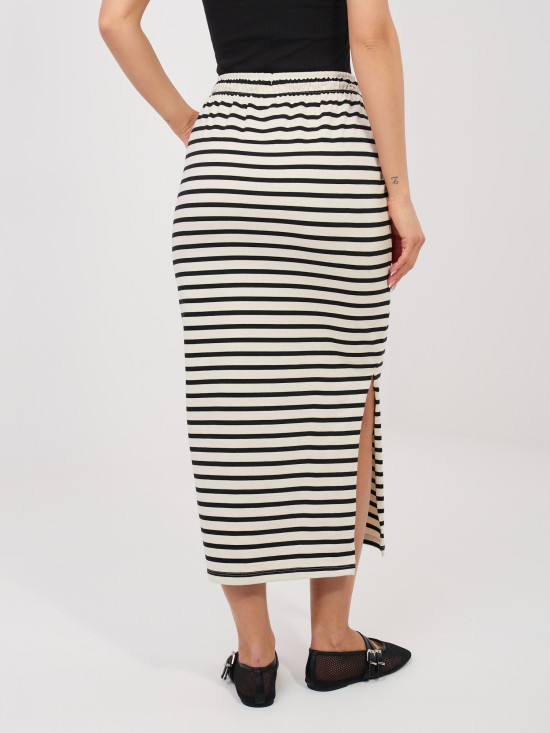 Bež midi krilo s črtami in žepi