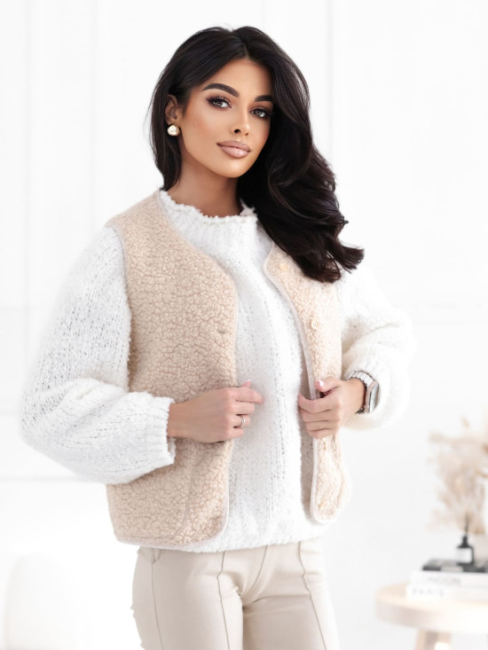 Bež telovnik iz umetnega krzna z gumbi