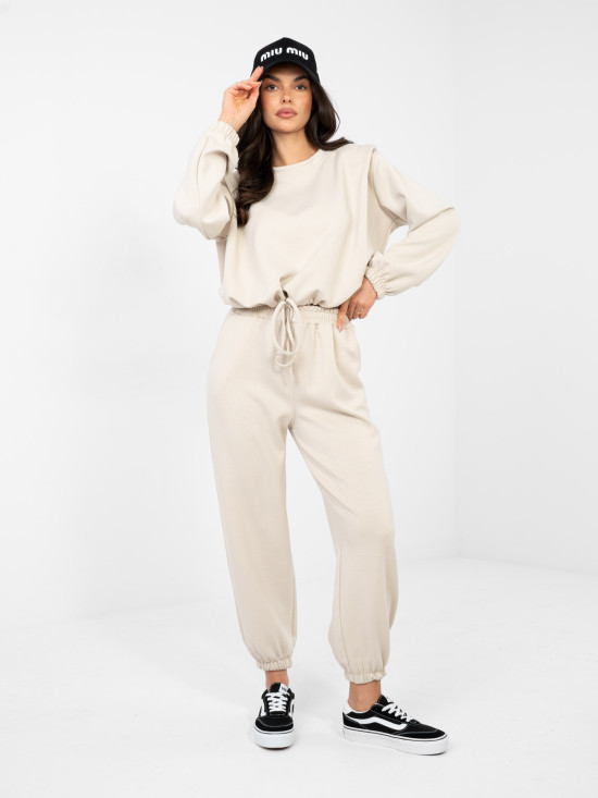 Ženski bež komplet z dolgimi rokavi in zavezovanjem