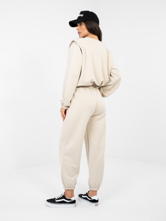 Ženski bež komplet z dolgimi rokavi in zavezovanjem