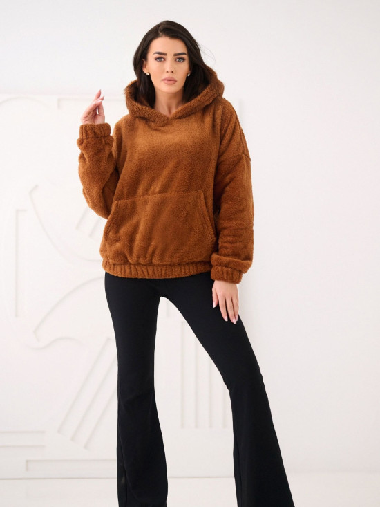 Bež pulover s kapuco in žepom