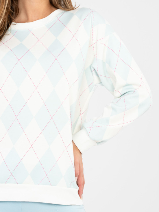 Ženski mint pulover z geometrijskim vzorcem