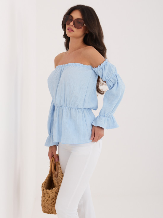 Bluza z odprtimi rameni in napihnjenimi rokavi
