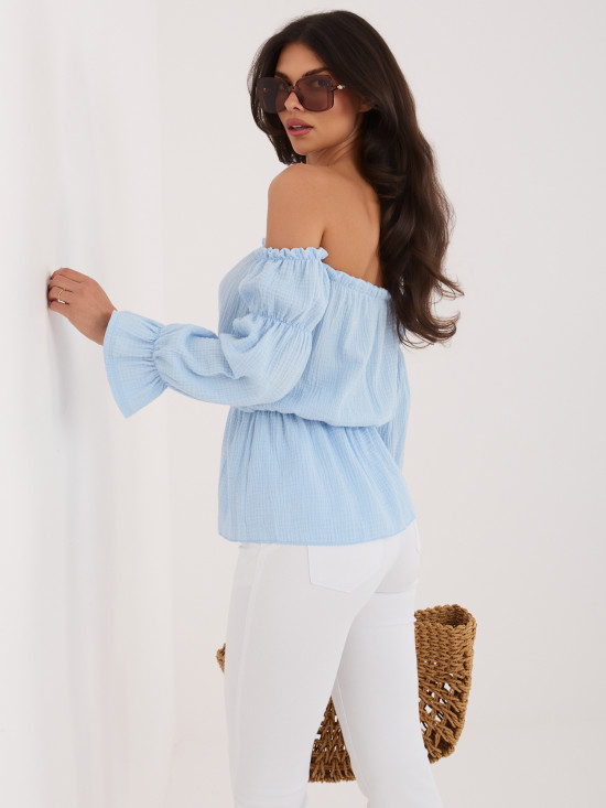 Bluza z odprtimi rameni in napihnjenimi rokavi