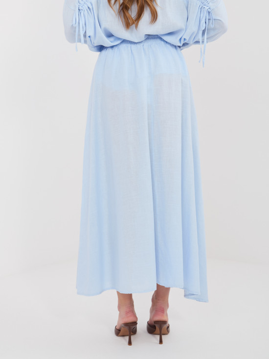 Svetlo modro midi krilo z zavezovanjem