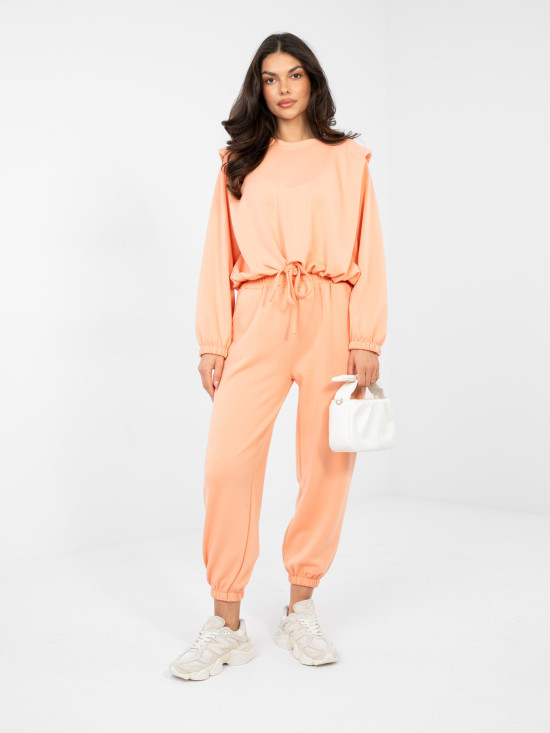 Ženski oranžni komplet z zavezovanjem in dolgimi rokavi