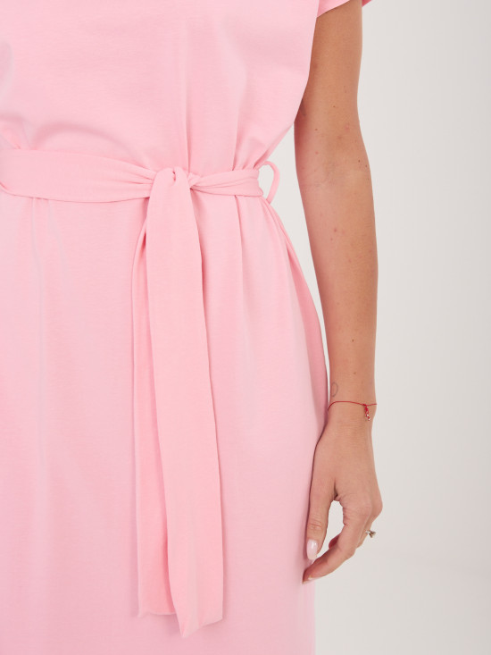 Svetlo rožnata bombažna poletna obleka s pasom