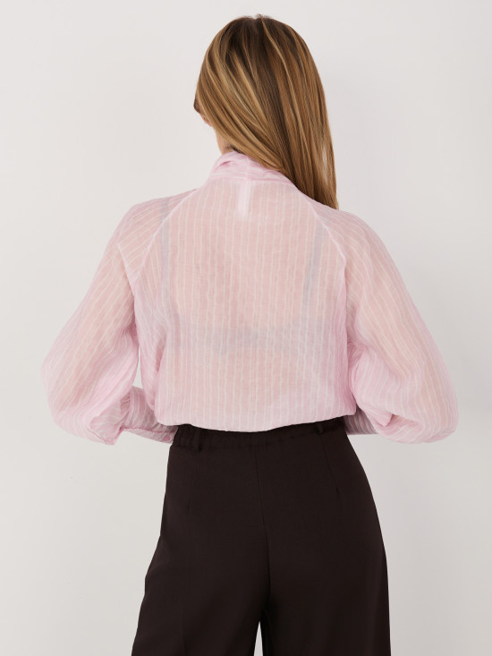 Roza črtasta srajca z vezanim izrezom