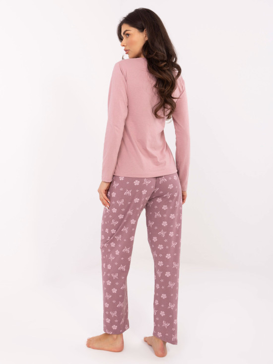 Ženska bombažna pižama s potiskom, roza