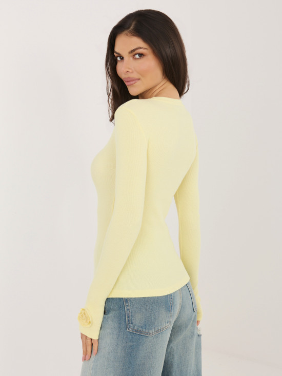 Rumena rebrasta bluza z dolgimi rokavi