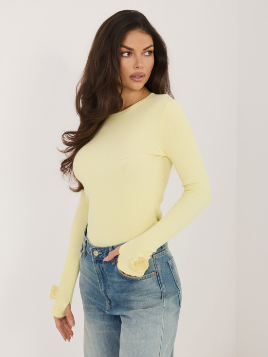 Rumena rebrasta bluza z dolgimi rokavi