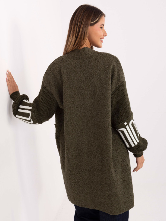 Sodoben khaki kardigan z žepi in napihnjenimi rokavi