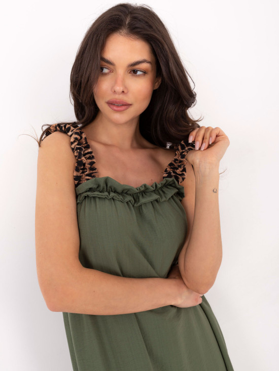 Maxi obleka v khaki barvi