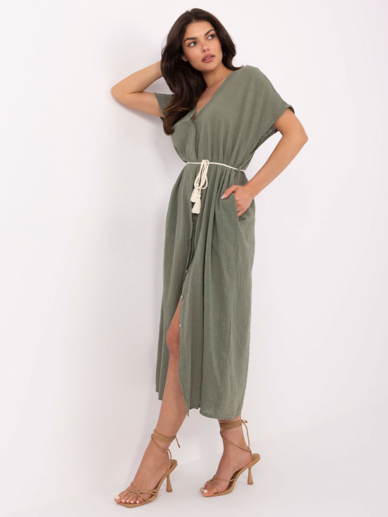 Oversize midi obleka v khaki barvi