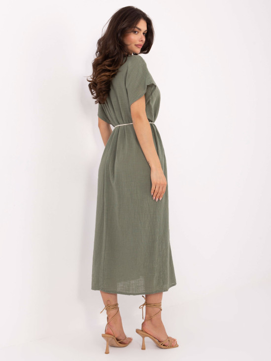 Oversize midi obleka v khaki barvi