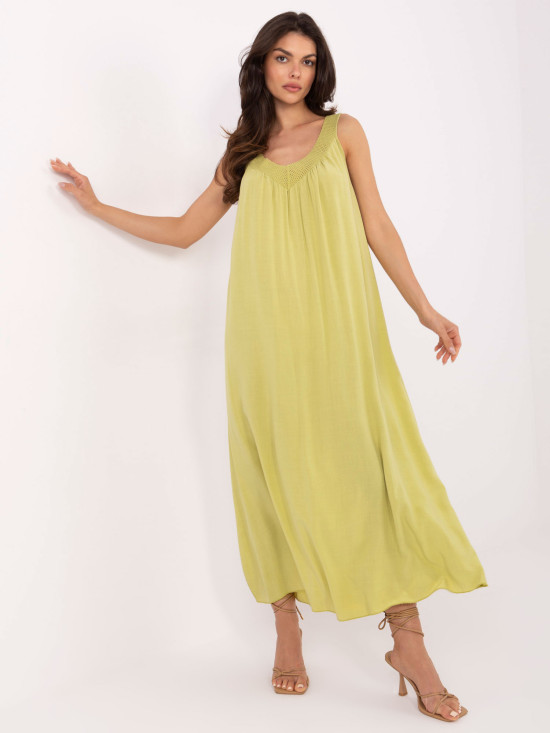 Limonkasta oversize obleka z V izrezom
