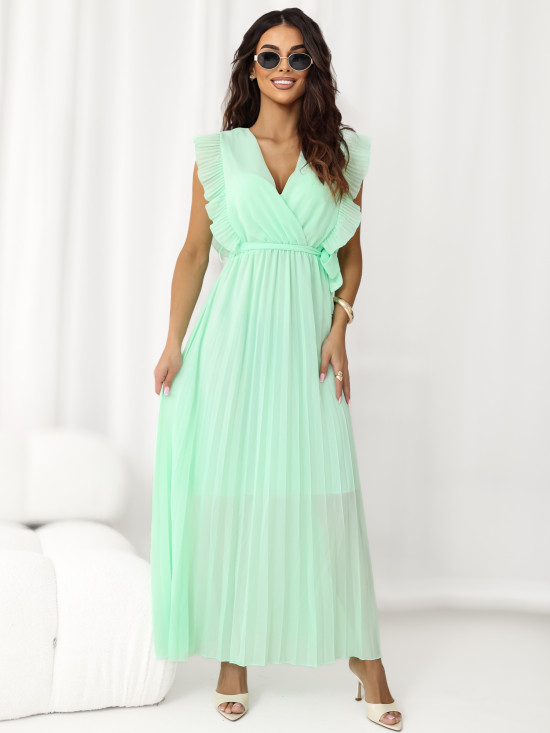 Razširjena midi obleka v mentol zeleni barvi