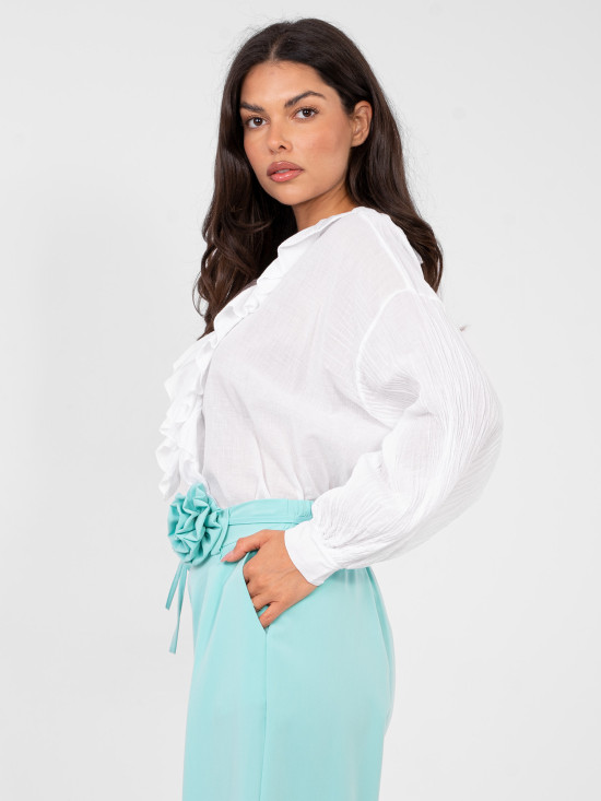 Elegantne široke hlače v mentol zeleni barvi