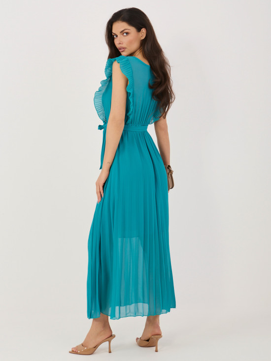 Modra razširjena midi obleka s pasom