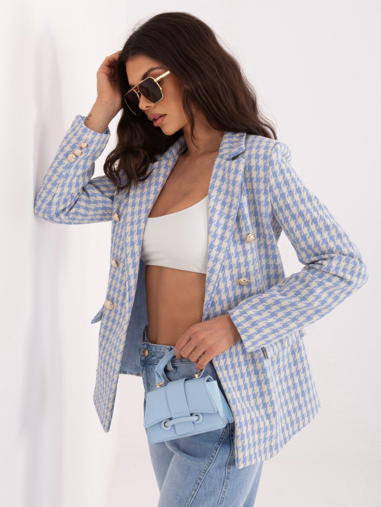 Modri suknjič s pepita vzorcem in podlogo