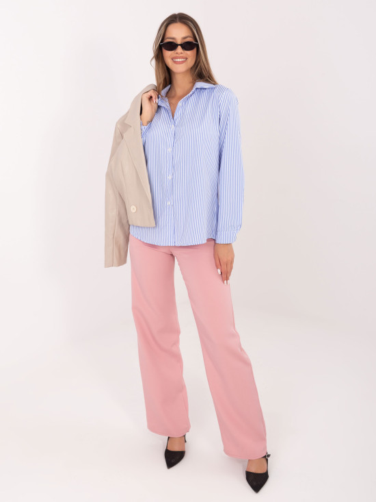 Ženska modra srajca s črtami in ovratnikom