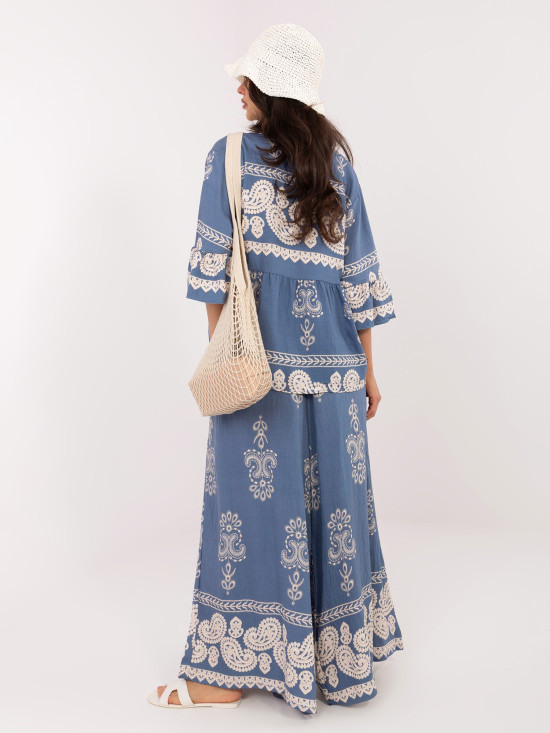 Moder ženski komplet s potiskom in zavezovanjem