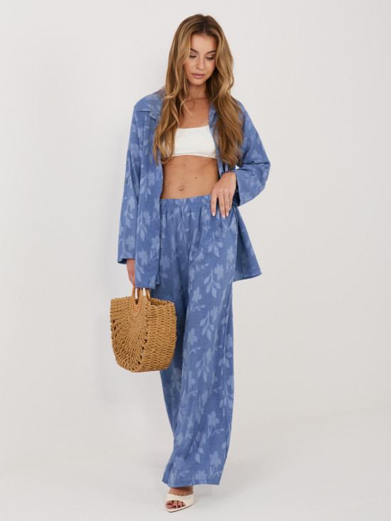 Modri ženski komplet srajca in hlače