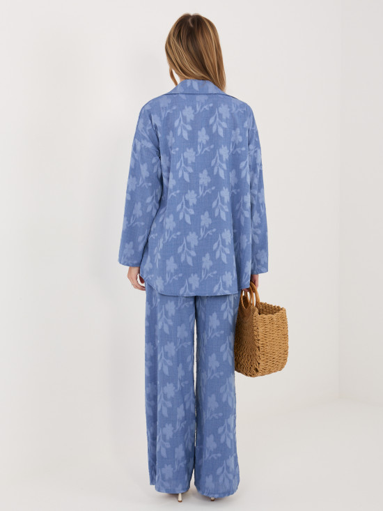 Modri ženski komplet srajca in hlače