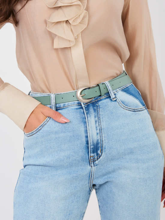 Ženske mom jeans hlače z visokim pasom in pasom, modre