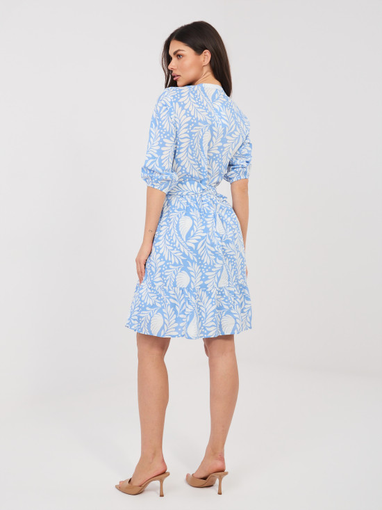 Modra obleka s potiskom in pasom