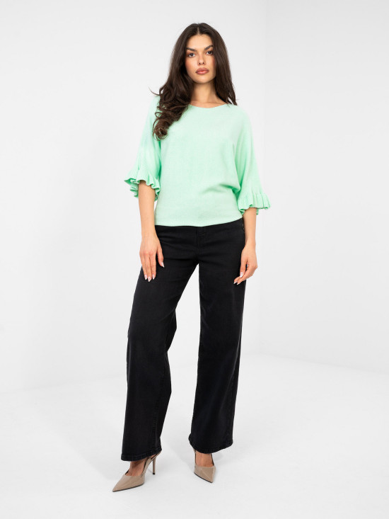 Eleganten mint pulover s 3/4 rokavi in volanom