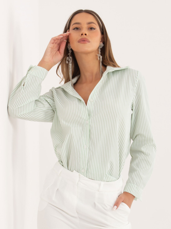 Pistacijeva črtasta srajca z dolgimi rokavi