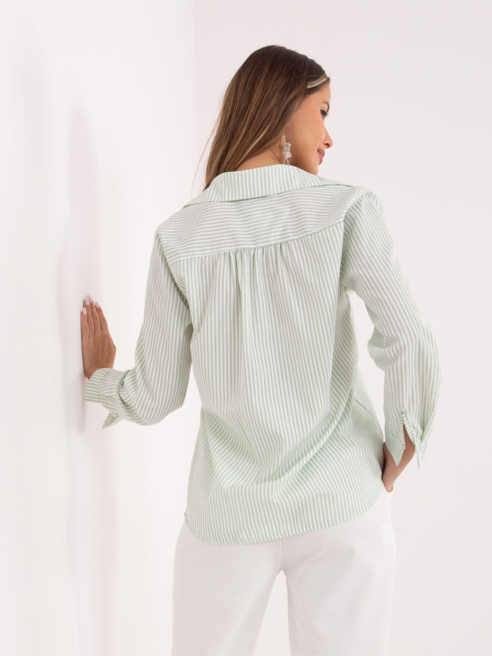Pistacijeva črtasta srajca z dolgimi rokavi